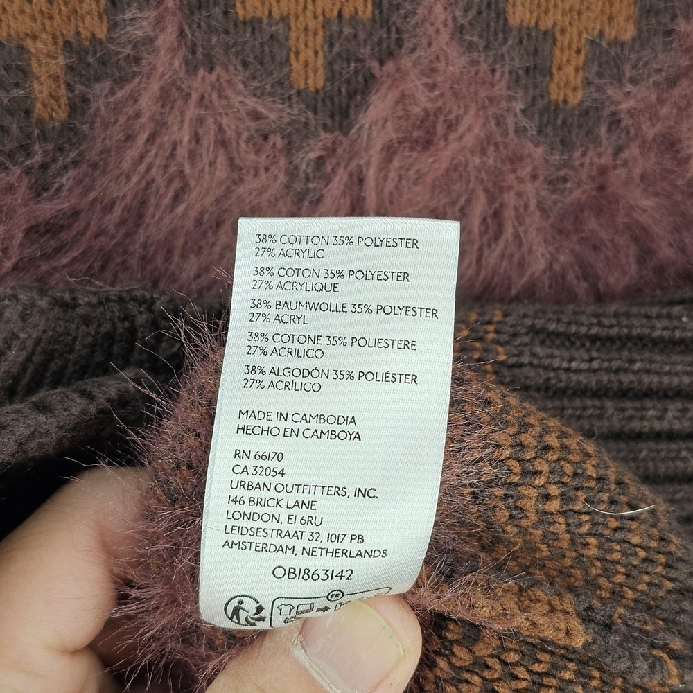 BDG Nordic Fuzzy Horse Cardigan Mens Medium Brown Knit Sweater Urban Outfitters - Picture 5 of 9